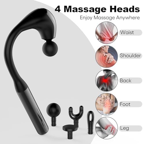 Pistolet de massage ergonomique avec 4 têtes et 5 vitesses pour soulager la douleur