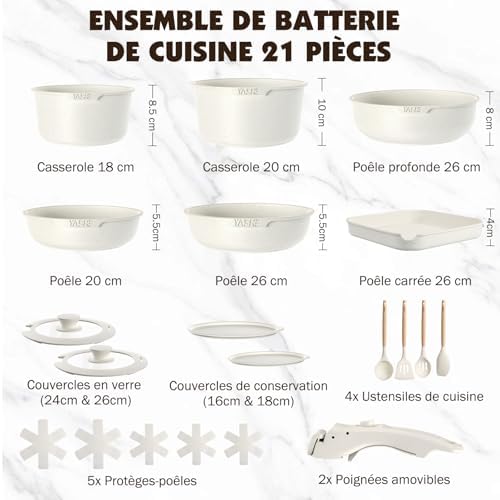 Batterie de cuisine polyvalente avec revêtement granit antiadhésif et design empilable