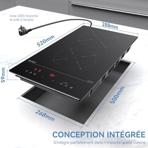 Plaque induction 2 feux compacte et puissante avec sécurité avancée