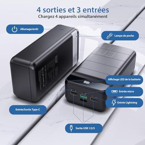 Batterie externe 50000mah avec charge rapide et sécurité avancée pour tous vos appareils