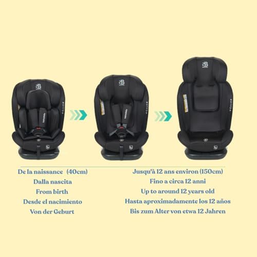 Siège auto isofix évolutif et pivotant pour enfants de 0 à 12 ans avec sécurité i-Size