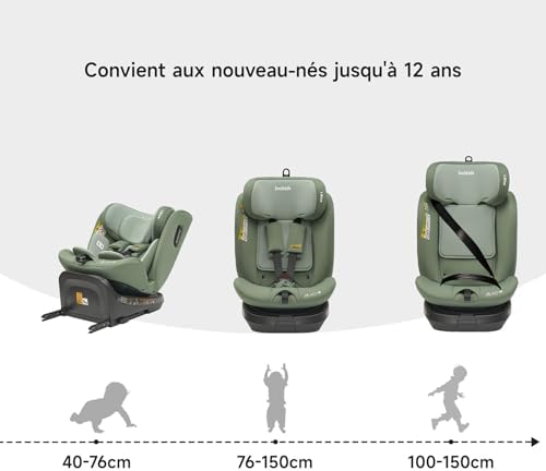 Siège auto isofix pivotant 360° pour enfants de 0 à 12 ans, sécurité et confort