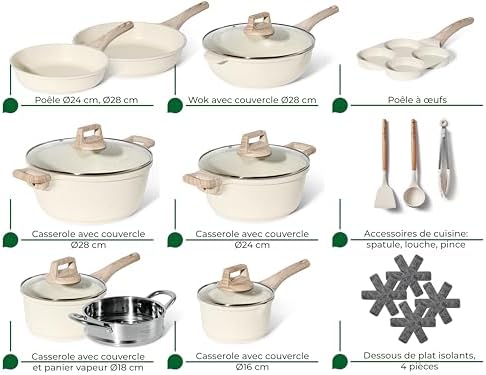 Batterie de cuisine polyvalente à induction avec protection en silicone et revêtement antiadhésif