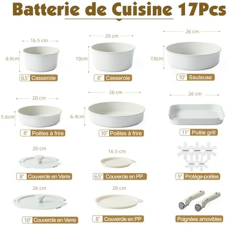 Batterie de cuisine antiadhésive suisse avec poignée amovible et compatibilité induction