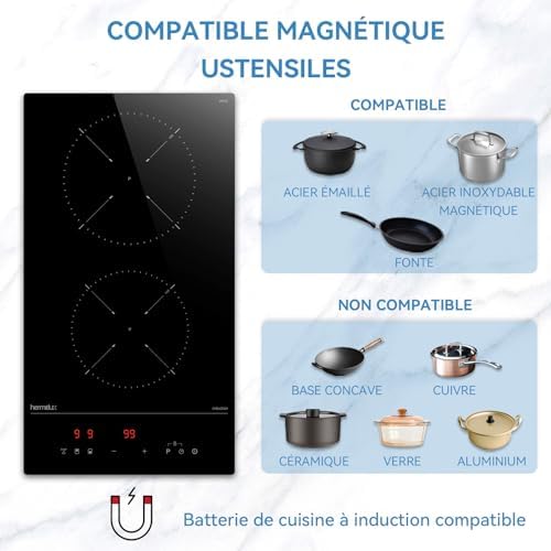 Plaque induction 2 feux compacte et puissante avec sécurité avancée