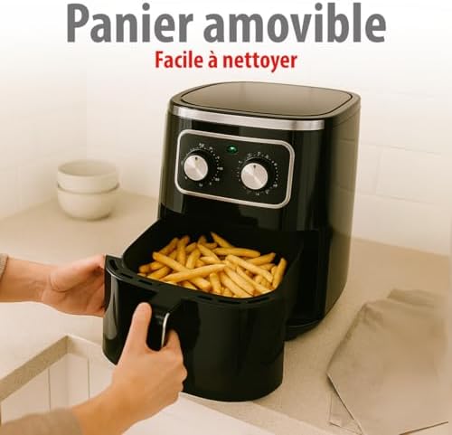 Friteuse à air 4,5 L avec minuterie et contrôle de température pour 1-4 personnes