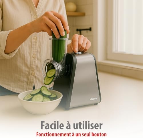 Râpe légumes électrique multifonctions avec 4 lames et protection surchauffe