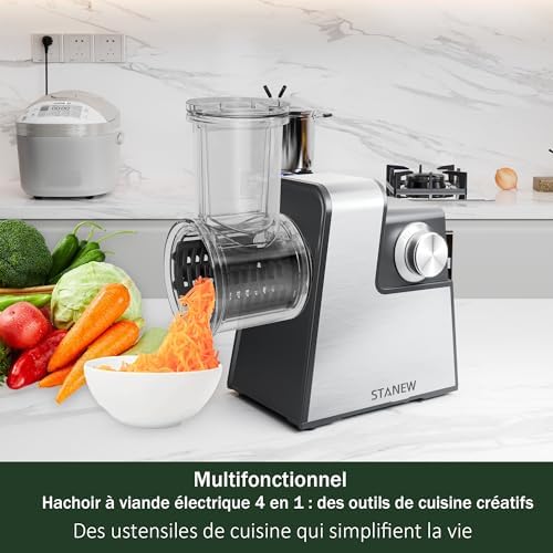 Râpe légumes électrique multifonctionnelle avec moteur puissant et accessoires variés