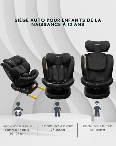 Siège auto isofix avec rotation 360° et sécurité i-Size pour enfants de 0 à 12 ans
