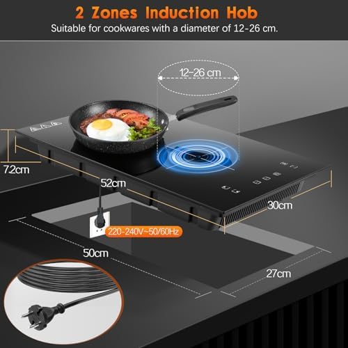 Plaque induction 2 feux avec minuterie et sécurité enfants, 3300W