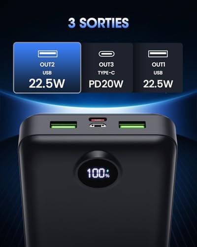 Batterie externe 50000mAh avec charge rapide USB-C et écran digital