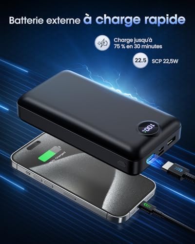 Batterie externe 50000mAh avec charge rapide USB-C et écran digital