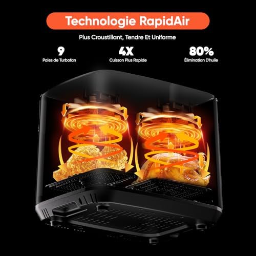 Friteuse à air double 10L avec technologie RapidAir et écran tactile