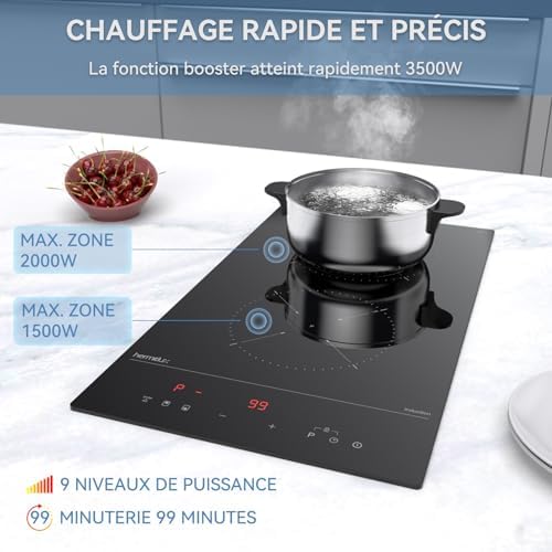 Plaque induction 2 feux compacte et puissante avec sécurité avancée