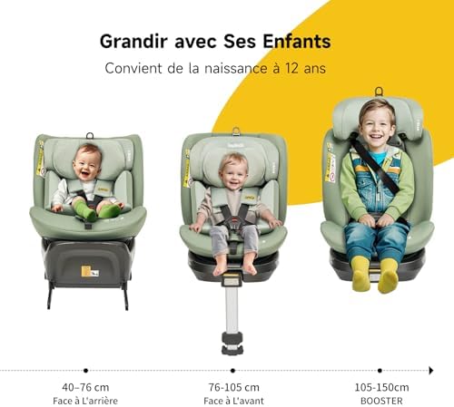 Siège auto isofix sécurisé et pratique pour enfants de 40 cm à 150 cm