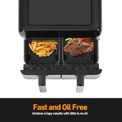 Friteuse à air avec double tiroir et 8 préréglages multifonctionnels pour une cuisson saine