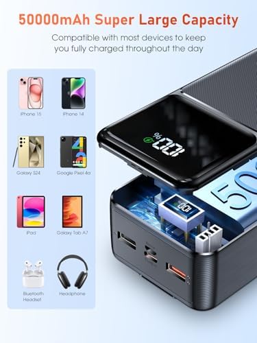 Batterie externe 50000mah avec charge ultra rapide et câbles intégrés
