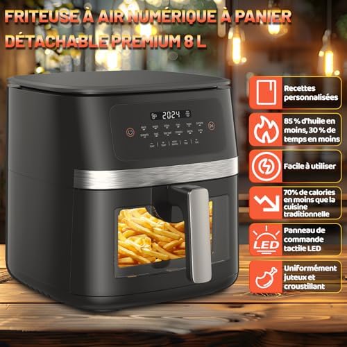 Friteuse à air sans huile avec technologie de cuisson rapide et fenêtre de visualisation