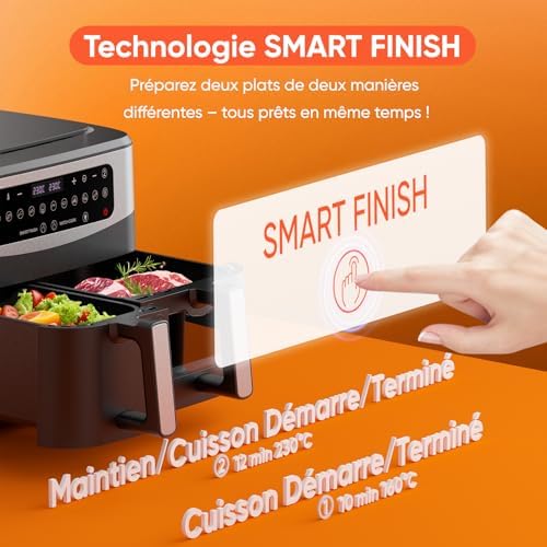 Friteuse à air double 10L avec technologie RapidAir et écran tactile