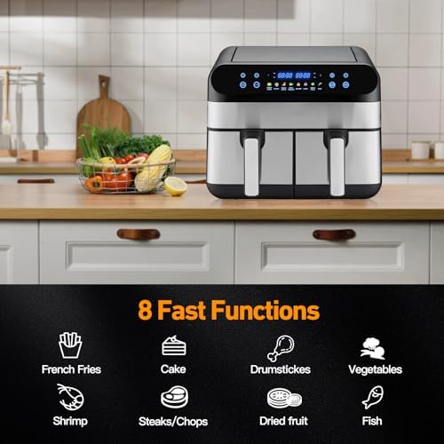 Friteuse à Air avec Double Compartiment et Écran Tactile LED pour une Cuisson Saine et Rapide