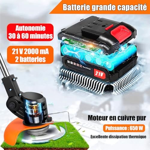 Débroussailleuse Électrique Sans Fil Léger et Puissant avec Batterie Haute Performance
