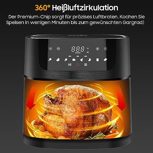 Friteuse à air XXL 9L avec fenêtre transparente et 8 programmes pour une cuisson saine
