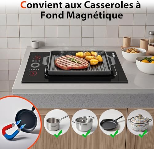 Plaque induction 2 feux avec zones de chauffe indépendantes et sécurité avancée