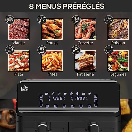 Friteuse à air sans huile avec double cuve de 8L et contrôle indépendant