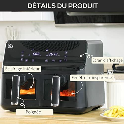 Friteuse à air sans huile avec double cuve de 8L et contrôle indépendant