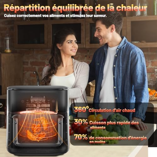 Friteuse à air sans huile avec technologie de cuisson rapide et fenêtre de visualisation