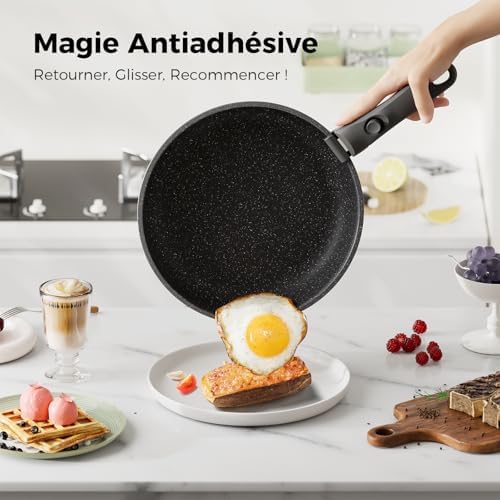 Batterie de cuisine complète de 20 pièces avec revêtement antiadhésif et poignées amovibles