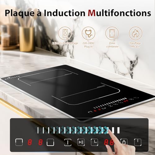 Plaque induction 2 feux avec commande à glissière et minuterie de 99 minutes
