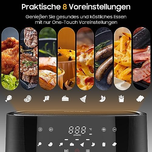Friteuse à air XXL 9L avec fenêtre transparente et 8 programmes pour une cuisson saine