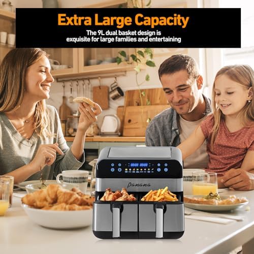 Friteuse à air avec double tiroir et 8 préréglages multifonctionnels pour une cuisson saine