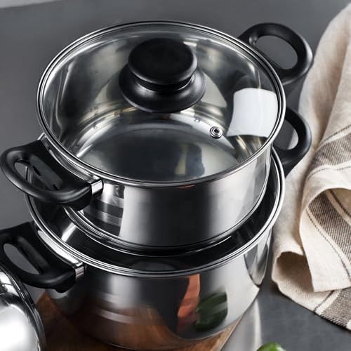 Batterie de cuisine 5 pièces en acier inoxydable avec poêles en aluminium pressé