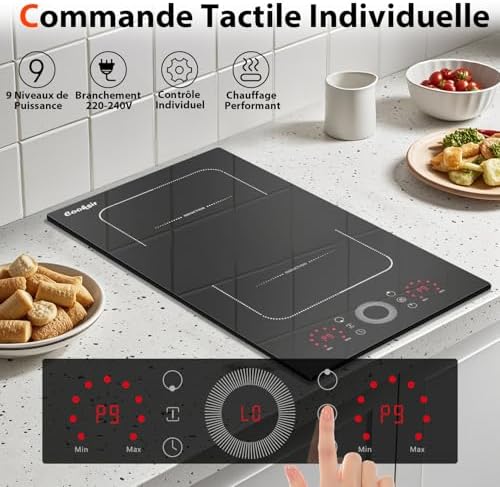 Plaque induction 2 feux avec zones de chauffe indépendantes et sécurité avancée