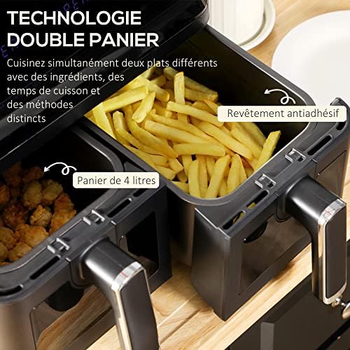 Friteuse à air sans huile avec double cuve de 8L et contrôle indépendant