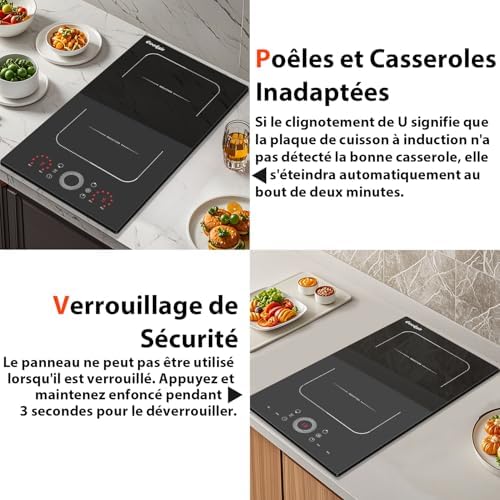 Plaque induction 2 feux avec zones de chauffe indépendantes et sécurité avancée