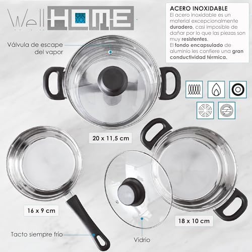Batterie de cuisine 5 pièces en acier inoxydable avec poêles en aluminium pressé