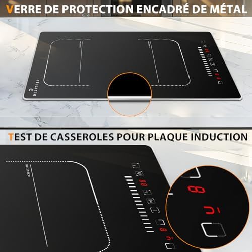 Plaque induction 2 feux avec commande à glissière et minuterie de 99 minutes