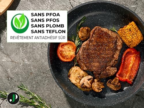 Batterie de cuisine 18 pièces avec revêtement céramique et manche amovible pour un rangement pratique