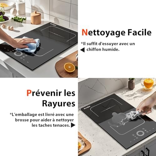 Plaque induction 2 feux avec zones de chauffe indépendantes et sécurité avancée