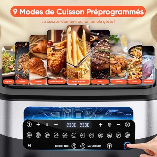Friteuse à air double 10L avec technologie RapidAir et écran tactile