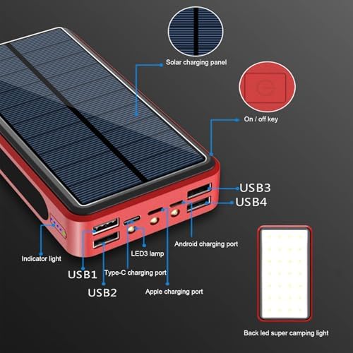 Batterie externe 50000mAh avec chargeur solaire et lumière LED pour utilisation extérieure