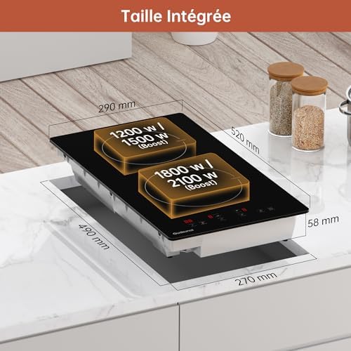 Plaque induction 2 feux avec fonctionnalités avancées et sécurité renforcée