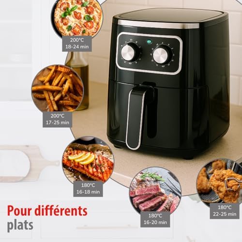 Friteuse à air 4,5 L avec minuterie et contrôle de température pour 1-4 personnes