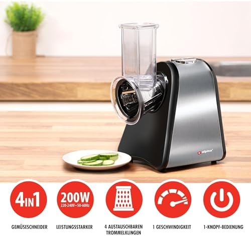 Râpe légumes électrique multifonctions avec 4 lames et protection surchauffe