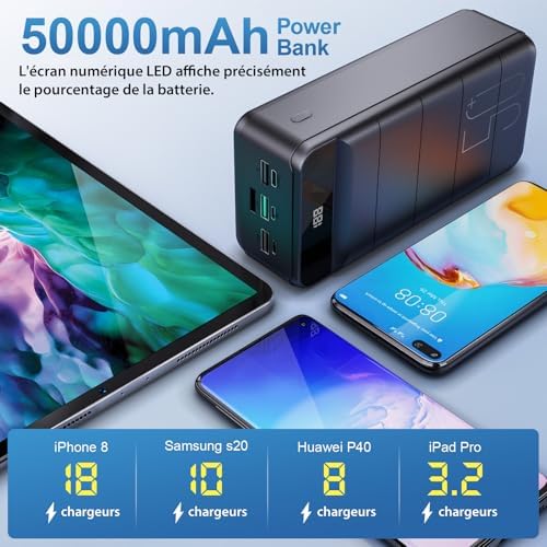Batterie externe 50000mah avec charge rapide et sécurité avancée pour tous vos appareils