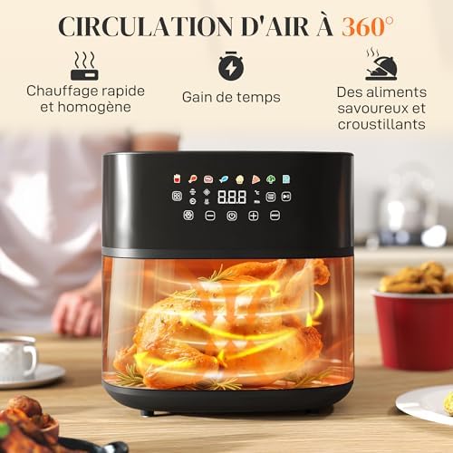 Air fryer avec cuisson rapide, menus prédéfinis et grande capacité de 8L