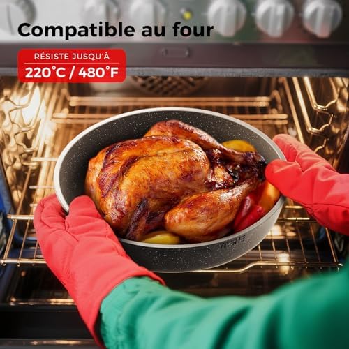 Batterie de cuisine complète de 20 pièces avec revêtement antiadhésif et poignées amovibles